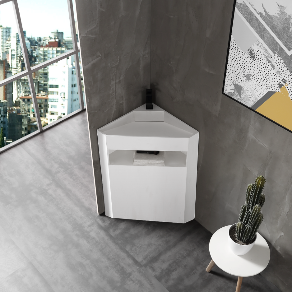 20 Inch MonBlari Solid Surface Vessel Bowl Sink Pedestal Sink XAZ70MW-FrontView