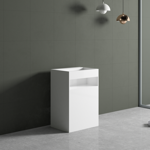 24 Inch MonBlari Solid Surface Vessel Bowl Sink Pedestal Sink XAZ71MW-FrontView