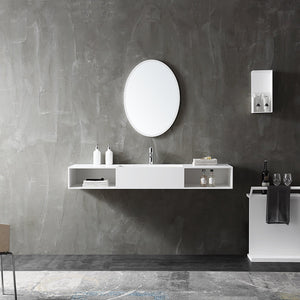 Matte White Solid Surface Vessel Sink Bathroom Wall Mount Basin Sink