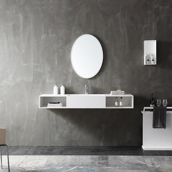 Matte White Solid Surface Vessel Sink Bathroom Wall Mount Basin Sink