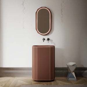 MonBlari Beryl Series geometric matte brown pedestal sink with crisp white rim