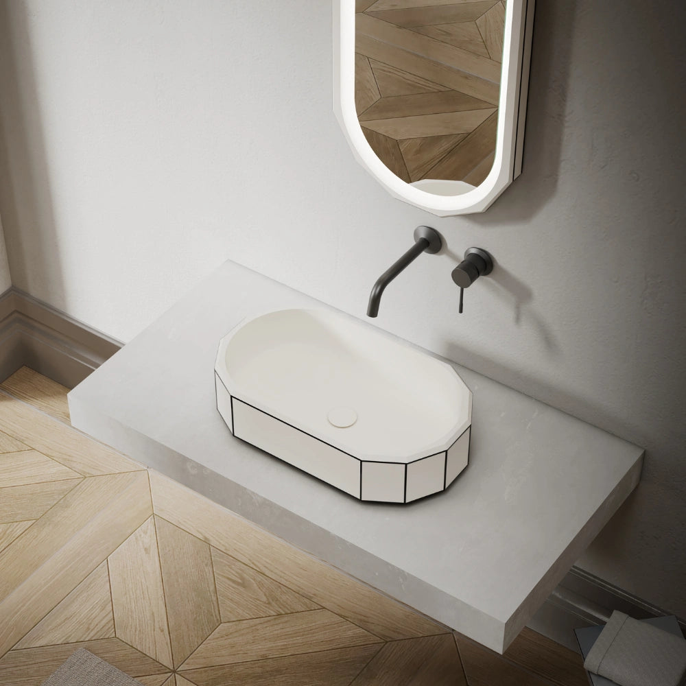 MonBlari BERYL series countertop sink with black rim side top view close-up