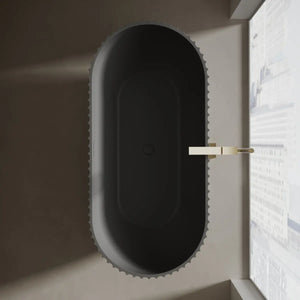 Venus series black curved soaking tub with ribbed exterior