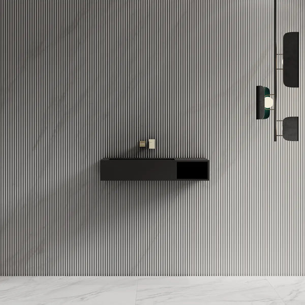Mondern black solid surface wall hung sink bathroom basin sink
