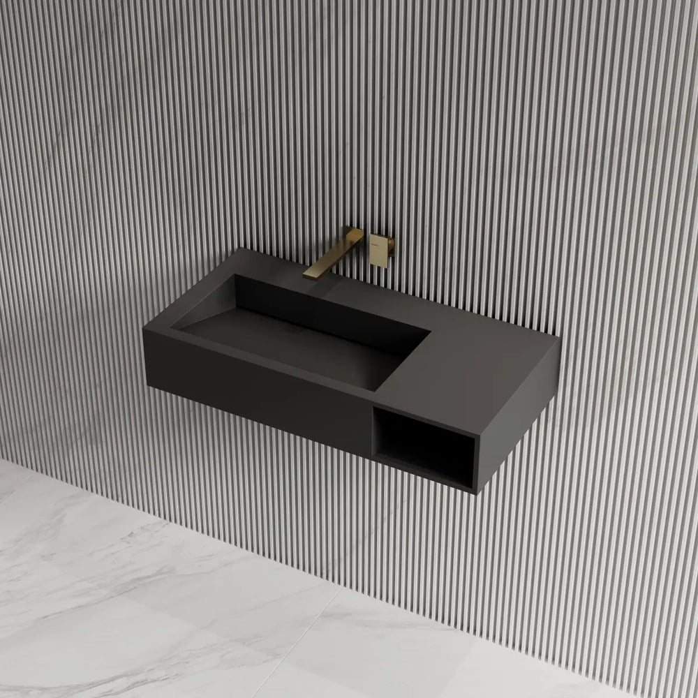 Solid surface wall mount vessel sink modern bathroom basin matte black