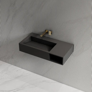 Solid surface wall mount vessel sink modern bathroom basin matte black