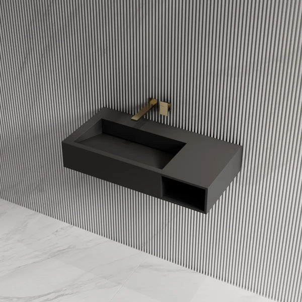 Solid surface wall mount vessel sink modern bathroom basin matte black