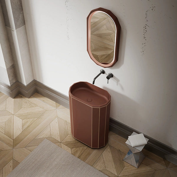 Modern matte brown bathroom pedestal sink