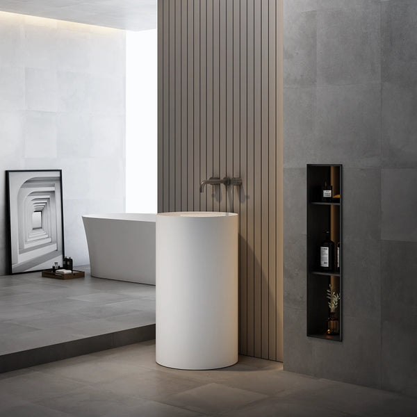 Modern circular bathroom pedestal basin solid surface freestanding sink