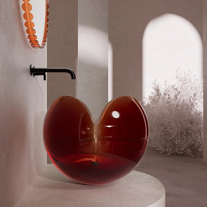 Modern clear amber vessel sink from MonBlari FLOWER Series for contemporary bathroom vanity