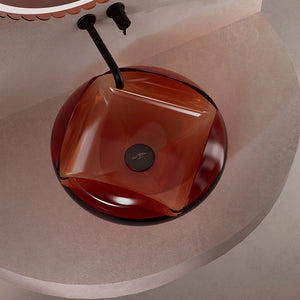 Clear amber vessel sink from MonBlari FLOWER Series for luxury bathroom