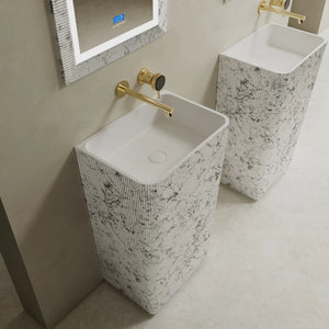 XS Series contemporary fluted solid surface pedestal basin