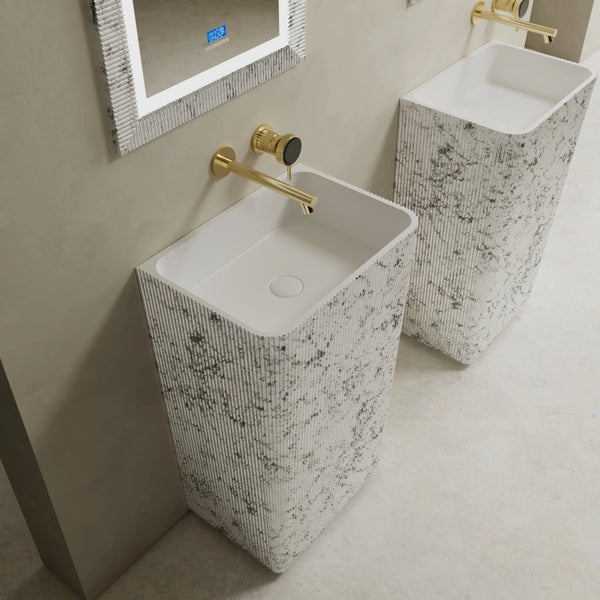 XS Series contemporary fluted solid surface pedestal basin