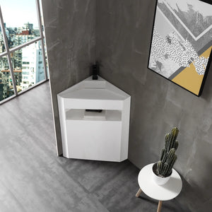 Space-saving solid surface corner bathroom sink with pedestal for modern bathrooms by MonBlari