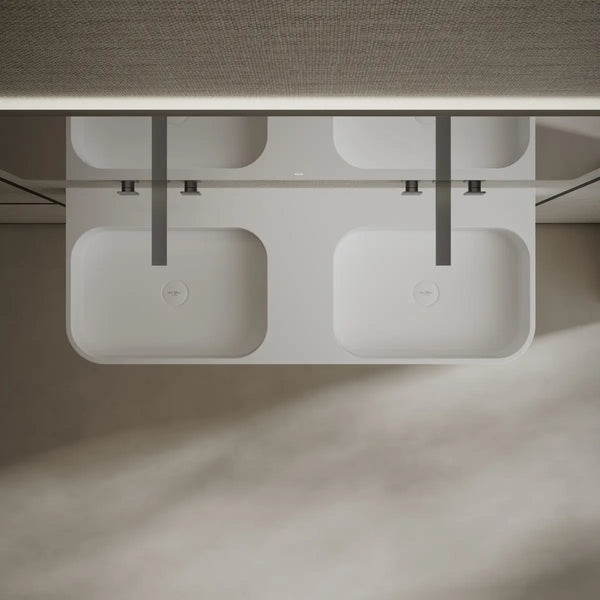 Double wall mount bathroom sink solid surface rectangular dual basin design
