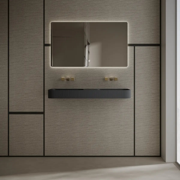 Rectangular doule solid surface wall hung sink for contemporary bathroom vanity