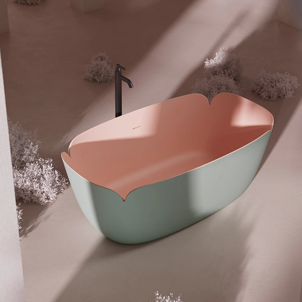 Organic minimalist freestanding bathtub from MonBlari FLOWER Series featuring smooth finish
