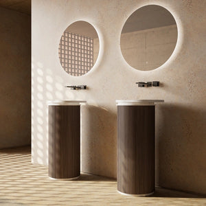 Modern fluted pedestal sink from MonBlari FOREST Series for luxury bathroom