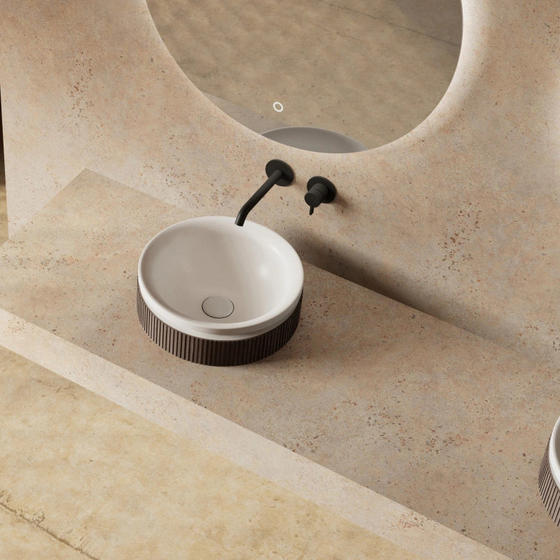 FOREST Series fluted round vessel sink in matte white for modern bathrooms