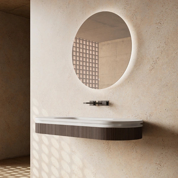 Modern fluted wall-hung sink from MonBlari FOREST Series for space-saving bathroom