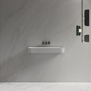 Matte white solid surface fluted design wall mount sink