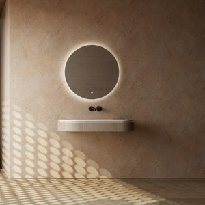Contemporary wall-mounted bathroom basin with fluted front design and solid surface finish