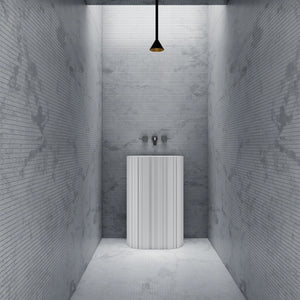 Modern solid surface pedestal sink fluted design front view