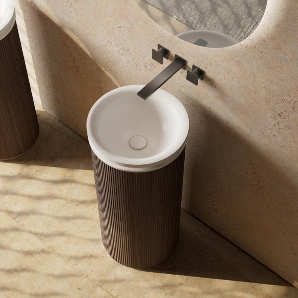 MonBlari FOREST Series round fluted pedestal sink with textured vertical grooves