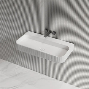 Mondern white solid surface bathroom wall mount sink with fluted design