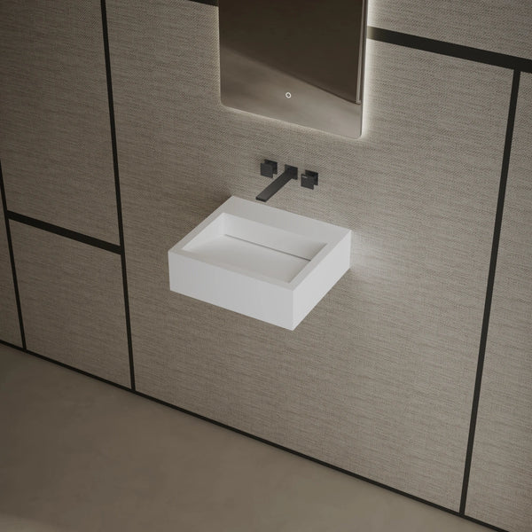 White rectangular sink wall mounted wash basin side top view close-up
