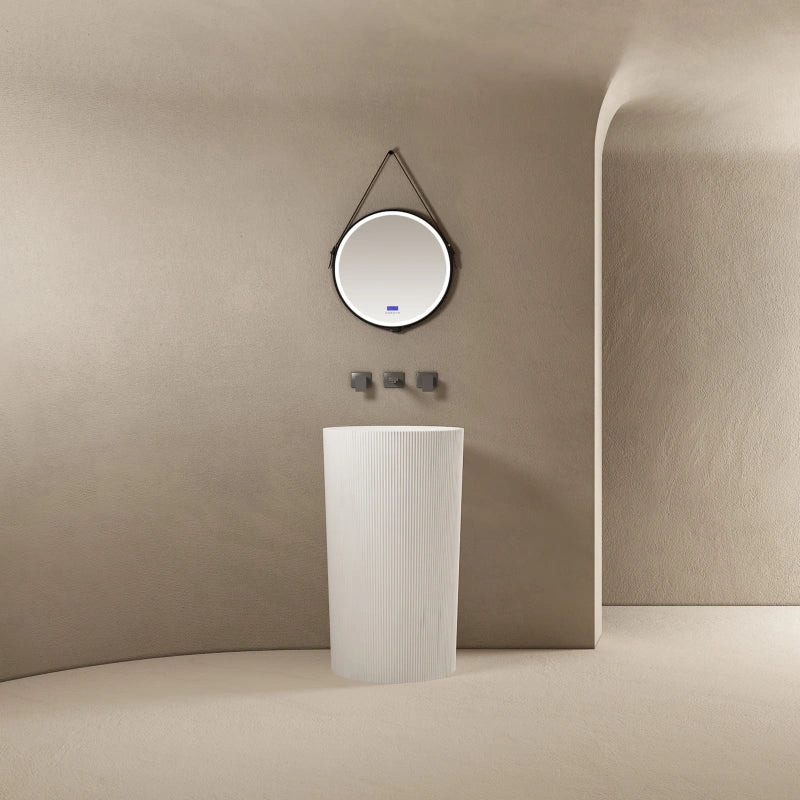 White solid surface pedestal basin modern bathroom fluted design