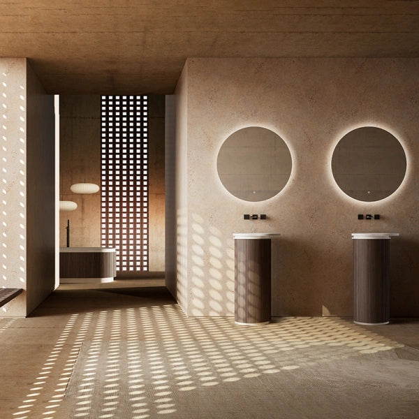 MonBlari FOREST Fluted Design Series pedestal sink with vertical ribbed texture