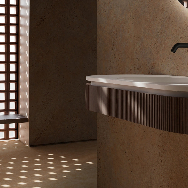 MonBlari FOREST Series fluted wall-mounted sink in matte white solid surface