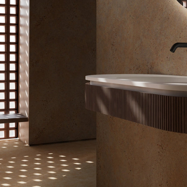 Modern fluted solid surface wall-hung bathroom sink by MonBlari FOREST Series