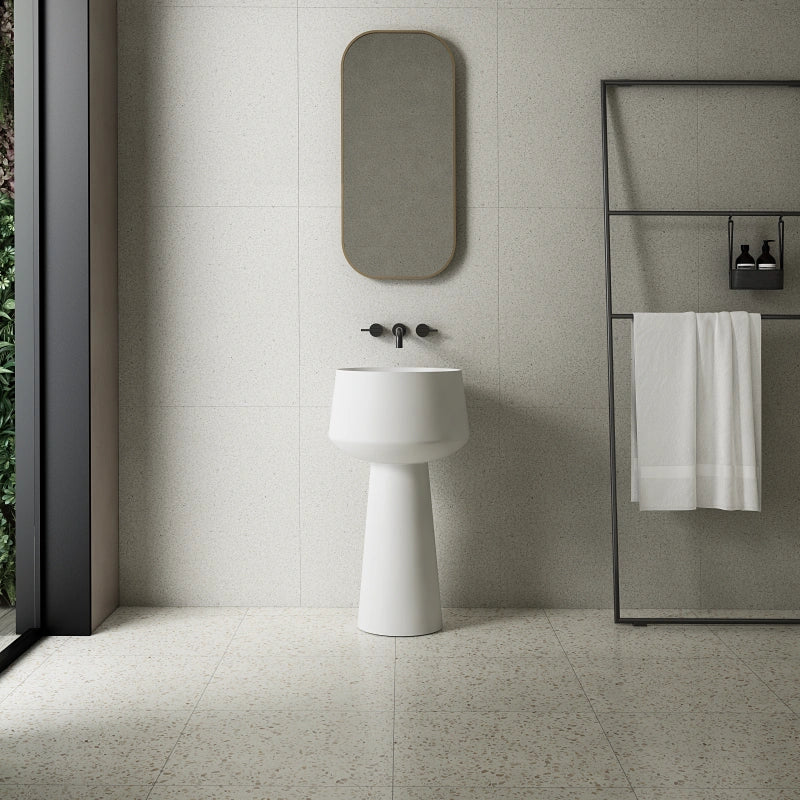 Compact freestanding matte white pedestal sink goblet-shaped luxury bathroom design
