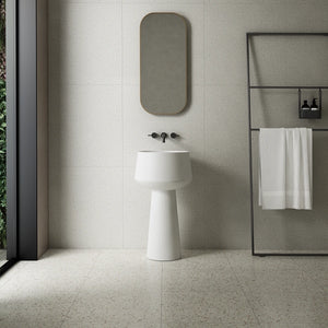 Goblet solid surface pedestal sink 500mm modern bathroom basin front view