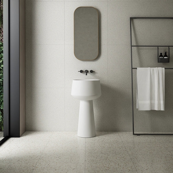 Goblet solid surface pedestal sink 500mm modern bathroom basin front view