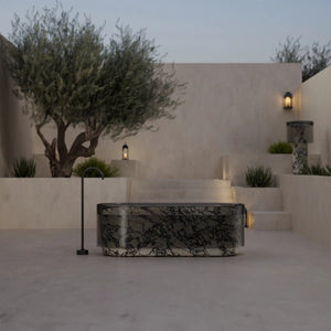 MonBlari HALO Series freestanding soaking tub with marble texture