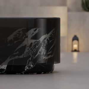 MonBlari HALO Series marble-inspired soaking tub with clear acrylic