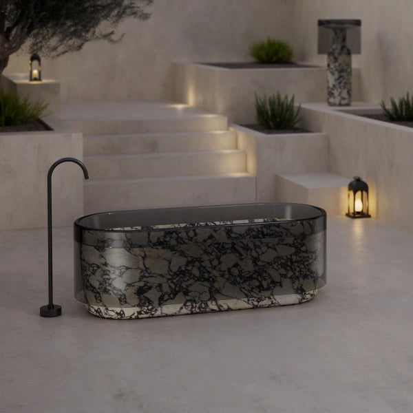 MonBlari HALO Series freestanding soaking tub with marble texture