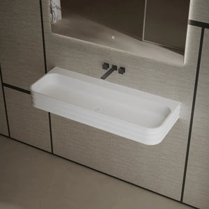 White solid surface wall mount bathroom sink rectangular design