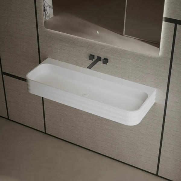 White solid surface wall mount bathroom sink rectangular design