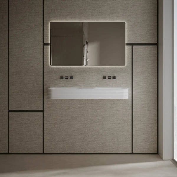 Double bathroom sink wall hung rectangular basin with seamless solid surface finish