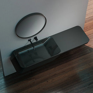 Vela Series wall hung sink featuring forged carbon fiber texture and nautical curves
