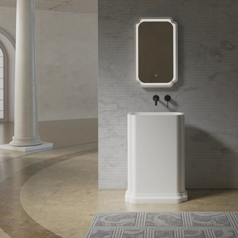 MonBlari BERYL Series solid surface pedestal sink in matte white for modern luxury bathrooms