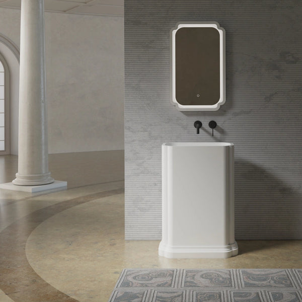 MonBlari BERYL Series solid surface pedestal sink in matte white for modern luxury bathrooms