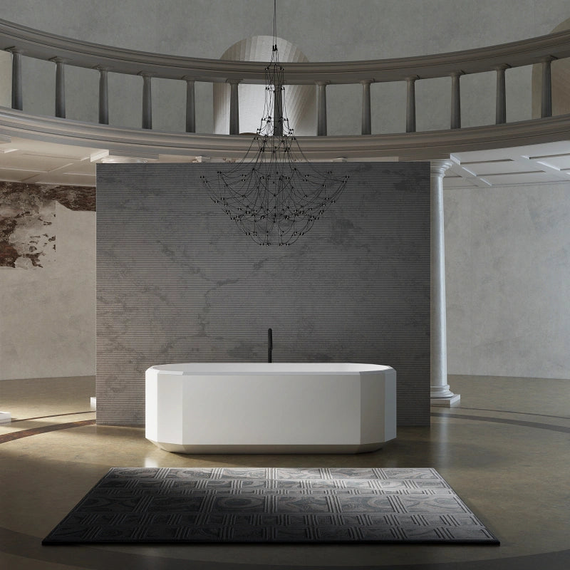 MonBlari Modern Luxury Beryl Series Freestanding Bathtub White Acrylic Soaking Tub for Contemporary Bathroom
