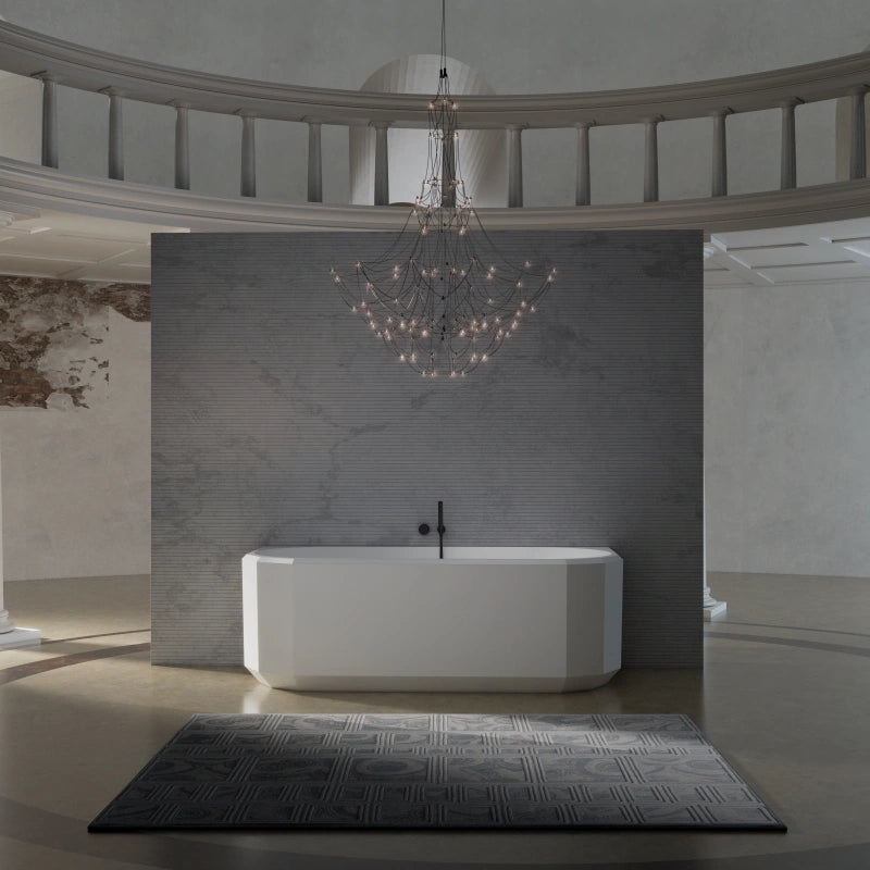 MonBlari BERYL Series wall mounted bathtub in matte white solid surface for modern luxury bathroom design