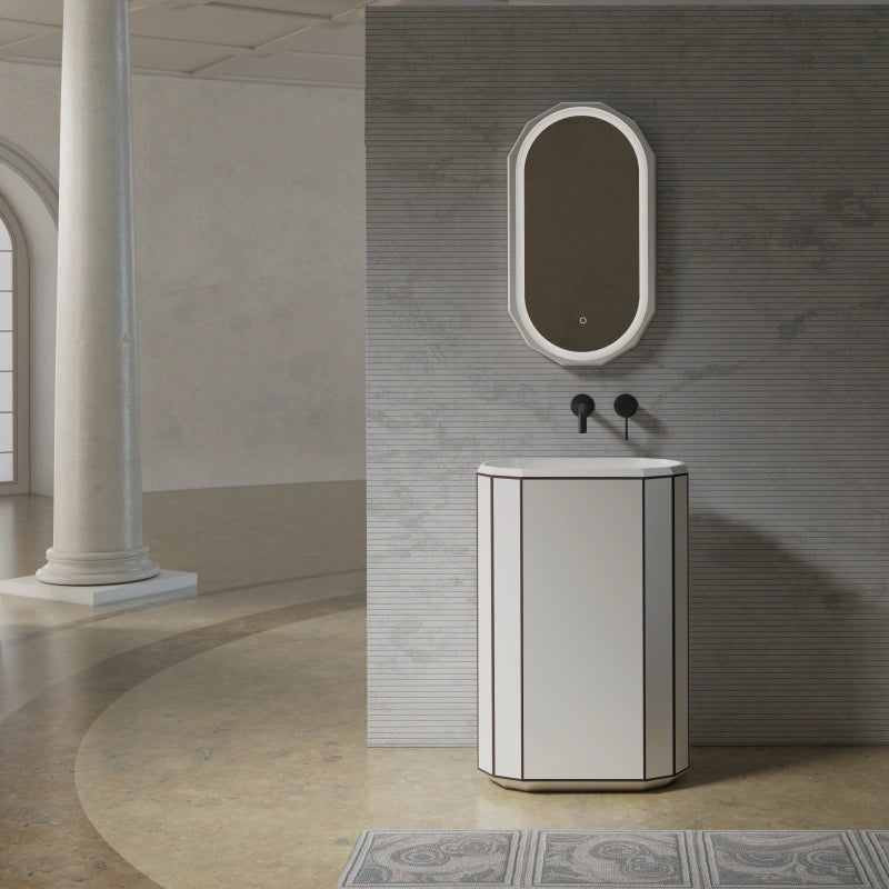MonBlari BERYL Series solid surface pedestal sink with black rim for modern luxury bathrooms