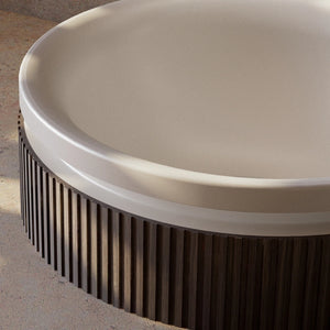 Luxury fluted round vessel sink with smooth solid surface finish for contemporary bathroom vanity